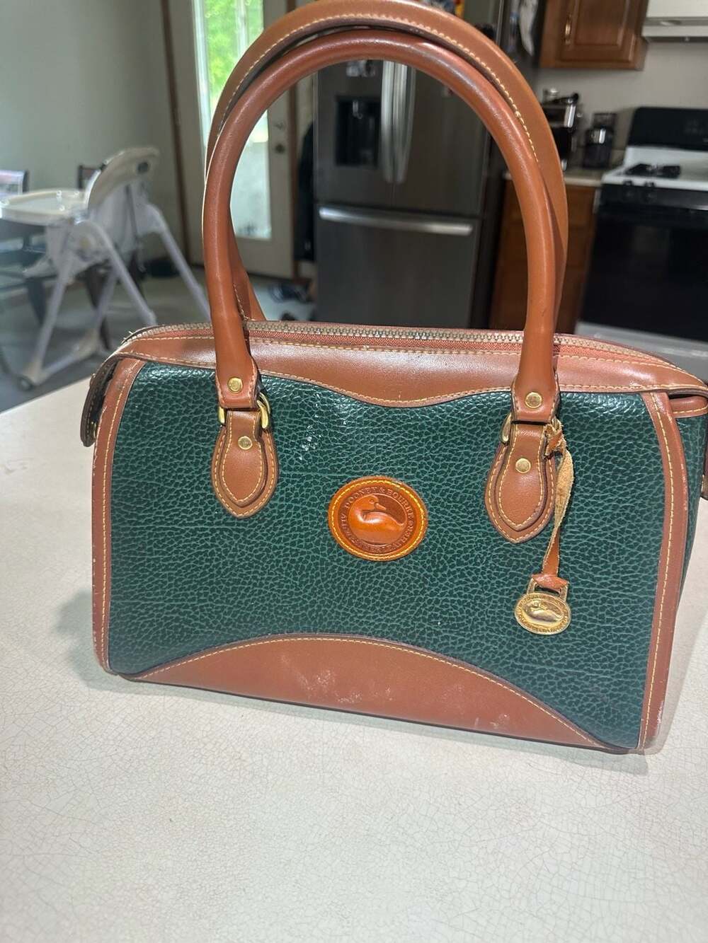 Vintage Dooney and Bourke Green and Brown Leather Purse/Handbag